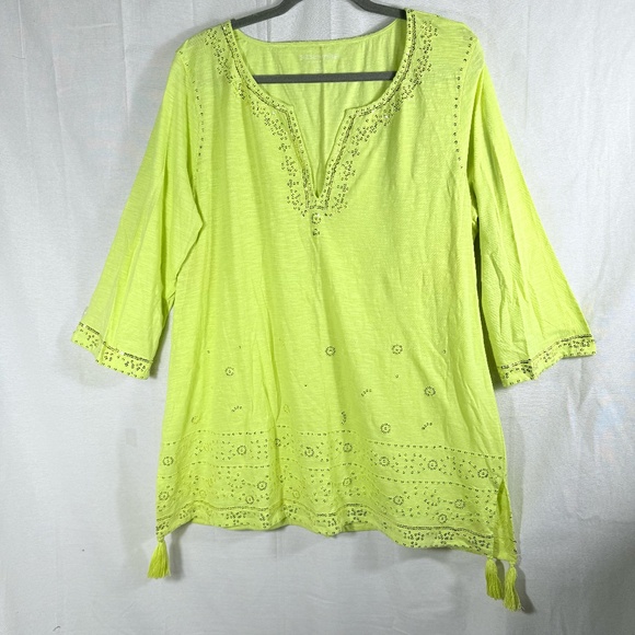 Soft Surroundings Tops - Soft Surrounding Green Tunic Size XL With Sequin and Tassel Details Boho Coastal